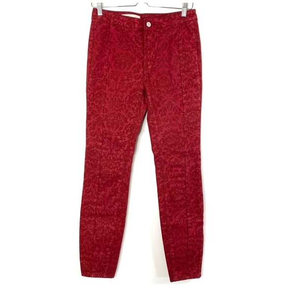 ANTHROPOLOGIE Pilcro Floral High Rise Denim Leggings in Red Size 27 - Picture 2 of 9